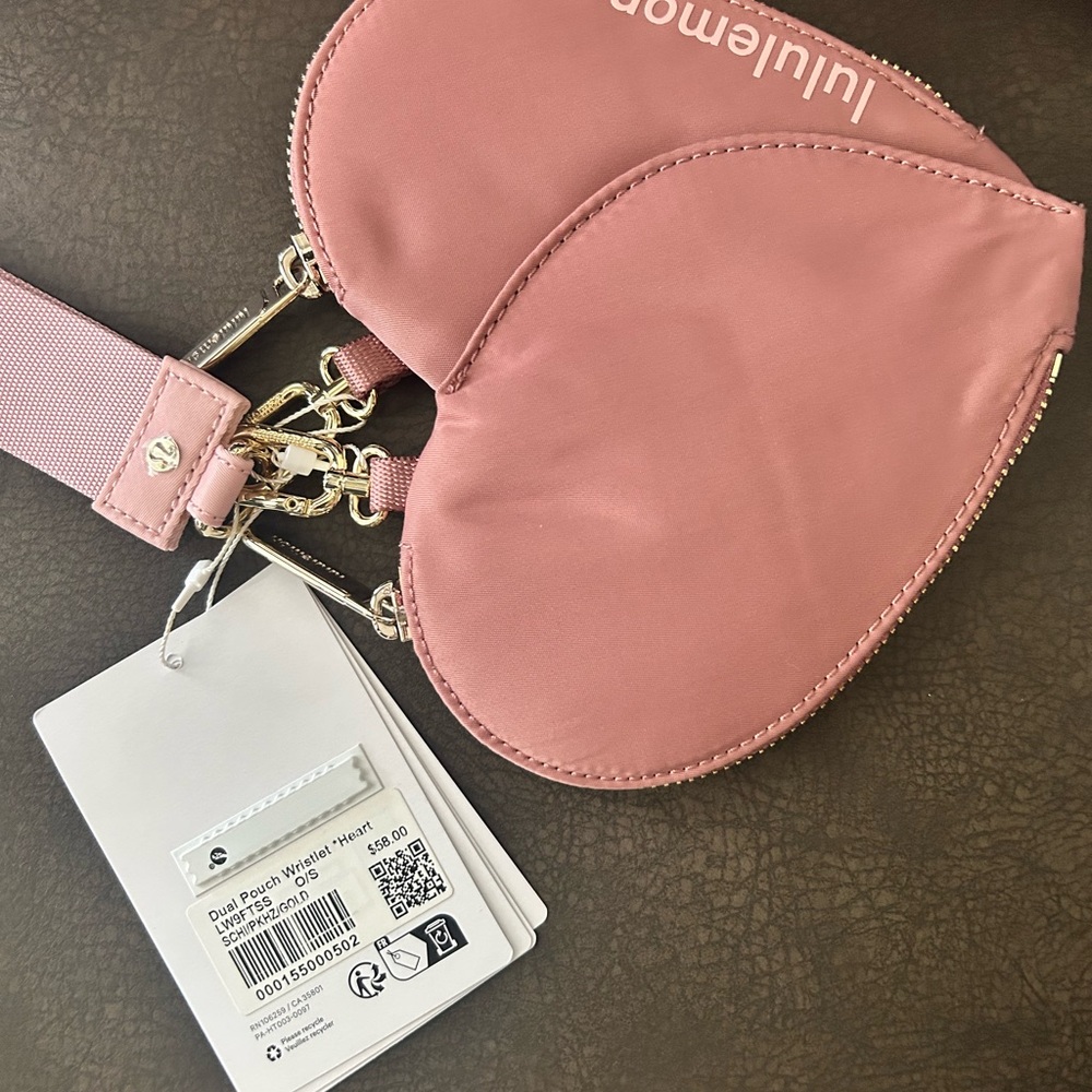 lululemon athletica Dusty Rose Heart Dual Pouch Wristlet